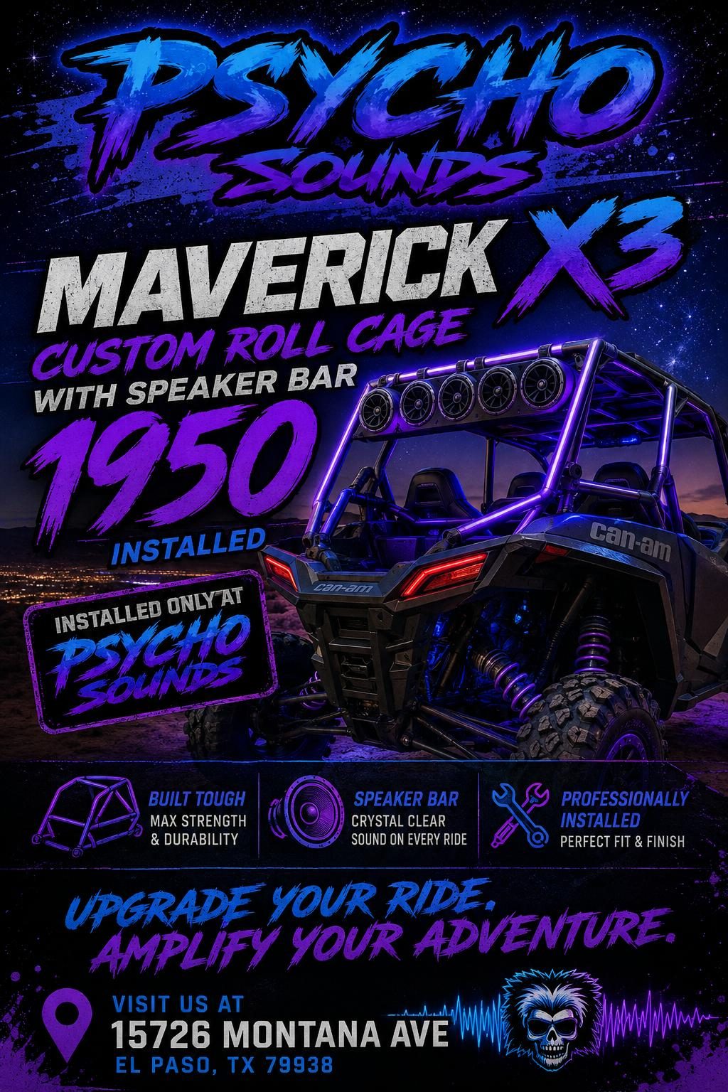 Promoción de roll cage personalizado con barra de bocinas para Can-Am Maverick X3 en El Paso